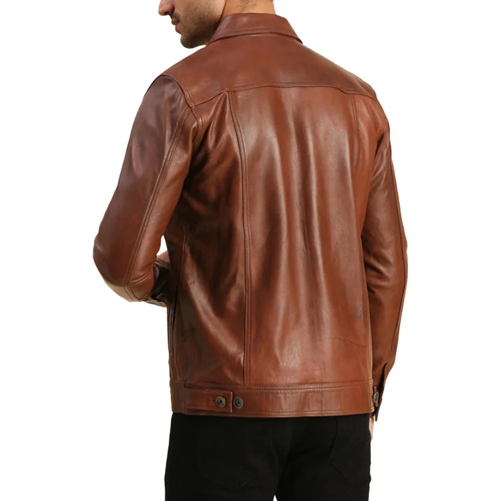 Robust Brown Leather Trucker Jacket – A Rugged Ride Awaits.