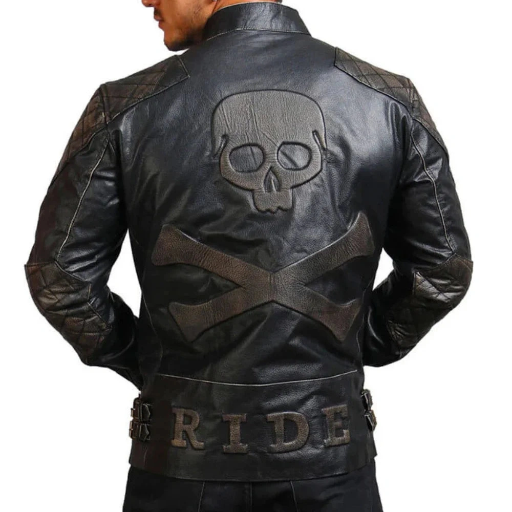 Blokes' Bones: Dare to Rock the Asymmetrical Skull Leather Jacket.